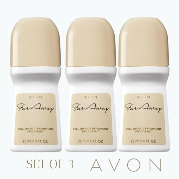 Avon Far Away Deodorant Roll-on Set of 3 - 2.6 oz Anti-Perspirant for Odorless Comfort & Lasting Freshness - Floral Scented Body Care