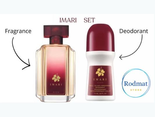 Avon Imari Pefume EDT Spray for her 1.7 fl oz and Deodorant roll-on 2.6 fl oz. SET Fragrance Jasmine Body Care Floral