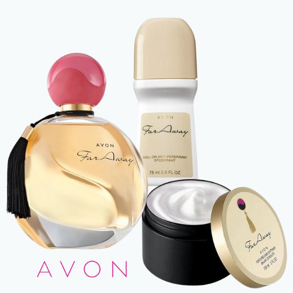 Avon Far Away Eau De Parfum Set, Perfume 1.7, Roll-on Deodorant, Perfumed Skin Softener
