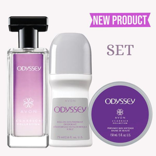 Avon Odyssey Cologne Spray 1.7 oz, perfumed skin softener and deodorant roll-on. SET